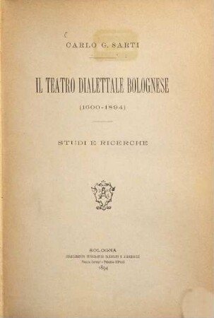 Il teatro dialettale bolognese '(1600-1894)'