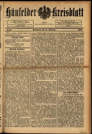 Ausgabe vom Samstag, den 14. November 1896.