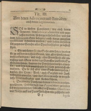 Tit. III. Von denen Advocaten und Anwälden, auch deren Legitimation.