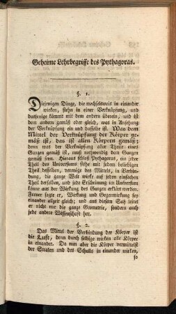 Geheime Lehrbegriffe des Pythagoras.