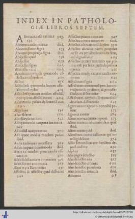 Index In Pathologiae Libros Septem.