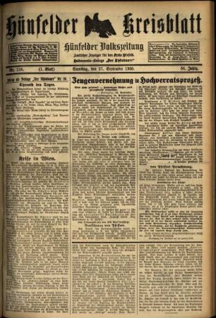 Erste Ausgabe vom Samstag, den 27. September 1930.