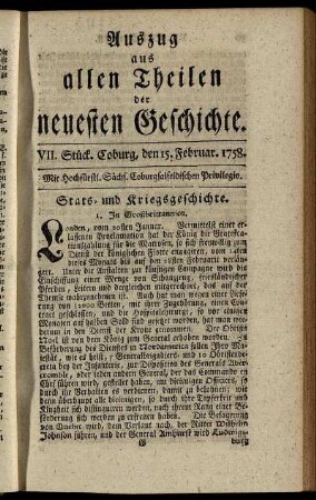 VII. Stück. Coburg, den 15. Februar. 1758.