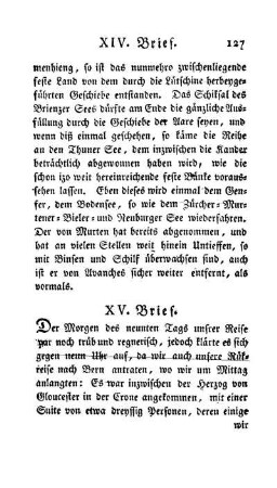Fünfzehenter Brief - Reise nach Bern, Murten, Avanches, Payerne, Moudon, Lausanne. Die Savoyische Gebürge