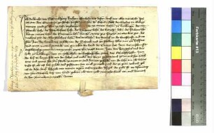 Albrecht von Schwabsberg (Schwabsperg) bestätigt den Empfang von Lehen in Lengenfeld, Haisterhofen (Haistershofen) und Dalkingen von Abt Siegfried Gerlacher zu Ellwangen.