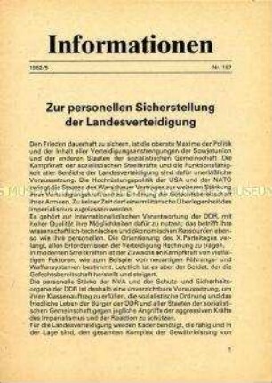 Parteiinformation der SED zu Fragen der Landesverteidigung