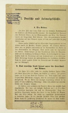 I. Deutsche und Heimatgeschichte