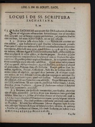Locus I. De SS. Scriptura Zachariana.