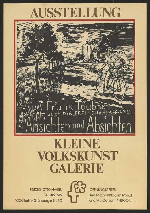 Ausstellungswerbung: "Ansichten und Absichten. Frank Täubner zeigt Malerei und Grafik" von 04.08. bis 04.09.1981