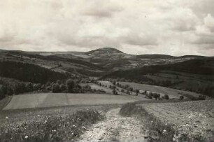 Altenberg-Geising, Geisingberg (824 m) und das Tal des Roten Wassers. Ansicht von der Höhe zwischen Lauenstein und Liebenau
