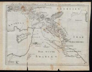 Lauf der Flüsse Tigris und Euphrat, und der Weg von Basra nach Constantinopel gezeichnet von D.F. Sotzmann.