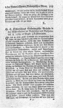 Closterbergische Versuche in den Wissenschaften der Naturlehre und Mathematik.