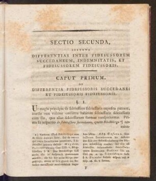 Sectio Secunda, Sistens Differntias Inter Fideiussorem Succedaneum, Indemnitatis, Et Fideiussorem Fideiussoris