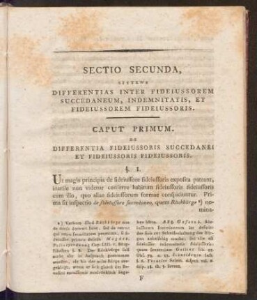 Sectio Secunda, Sistens Differntias Inter Fideiussorem Succedaneum, Indemnitatis, Et Fideiussorem Fideiussoris