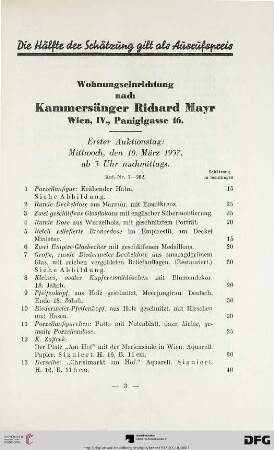 Erster Auktionstag: Mittwoch, den 10. März 1937, ab 3 Uhr nachmittags (Nr. 1-262)