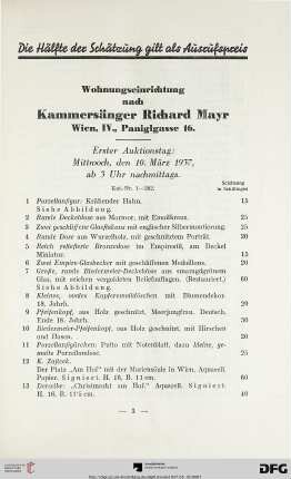Erster Auktionstag: Mittwoch, den 10. März 1937, ab 3 Uhr nachmittags (Nr. 1-262)