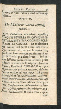 Caput V. De Materie varia, eiusque sectione.