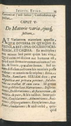 Caput V. De Materie varia, eiusque sectione.