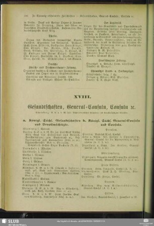 XVIII. Gesandschaften, General-Consuln, Consuln [et]c.