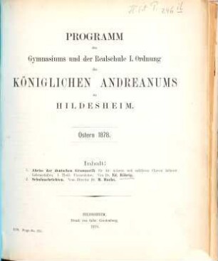 Programm des Königlichen Gymnasium Andreanum zu Hildesheim : Ostern ..., 1877/78