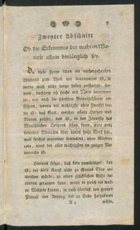 Zweyter Abschnitt Ob die Erkenntnis der wahren Materie allein hinlänglich sey