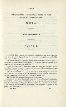 Sulla latitudine, longitudine ed azimut dei punti di una rete trigonometrica.