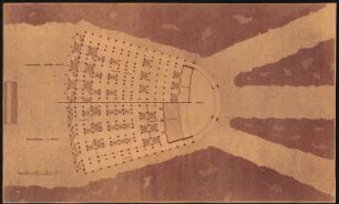 Festspielhaus »Schauburg«, Bad Berka: Situation, Grundriss 1. Ring und untere Halle 1:400 (von Inv.Nr. 5174)