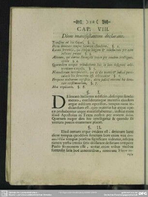 Cap. VIII. Diem manifestantem declarans