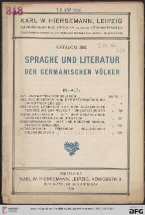 Nr. 318: Katalog: Sprache und Literatur der germanischen Völker