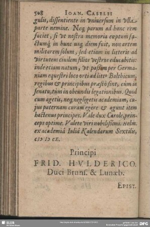 Principi Frid. Hulderico. Duci Bruns. & Lunaeb. Epist. LXXXIIX.