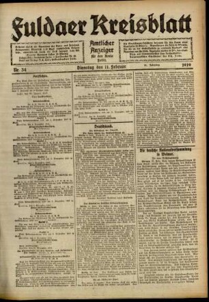 Ausgabe vom Dienstag, den 11. Februar 1919.
