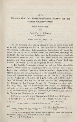 XV. Construction der Burmester´schen Punkte für ein ebenes Gelenkviereck.