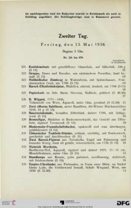 Zweiter Tag: Freitag, den 13. Mai 1938, Beginn 3 Uhr (Nr. 321-670)