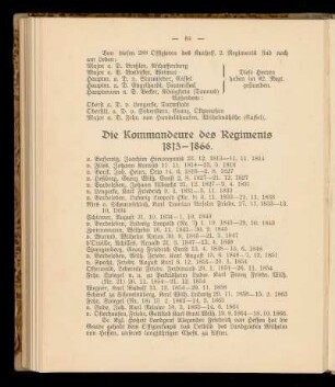 Die Kommandeure des Regiments 1813 - 1866