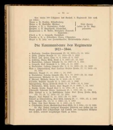 Die Kommandeure des Regiments 1813 - 1866