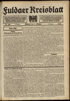 Erste Ausgabe vom Mittwoch, den 02. Oktober 1912.