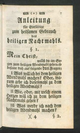 Anleitung für Einfältige zum heilsamen Gebrauch des heiligen Nachtmahls.