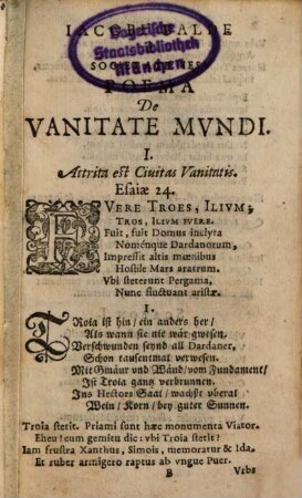 Jacobi Balde E Societate Jesu Poema De Vanitate Mundi