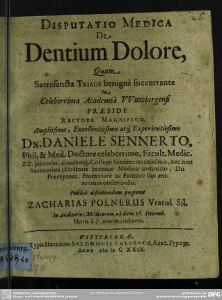 Disputatio Medica De Dentium Dolore