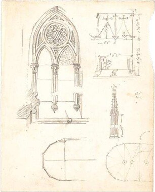 Thiersch, August ; Marburg (Hessen); Elisabethkirche - Fenster (Ansicht m. Schnitt, Ansicht); Details
