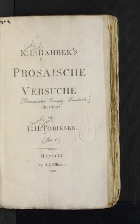 Erstes Bändchen: K.L. Rahbek's Prosaische Versuche
