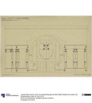 Wien, Zimmereinrichtungen für Alfred Stifft, Schlafzimmer, Aufriss der Eingangswand
