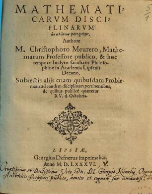 Mathematicarum disciplinarum analyseos pars ..., 1