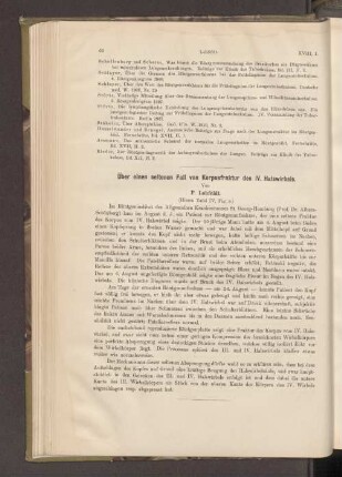 Über einen seltenen Fall von Korpusfraktur des IV. Halswirbels.