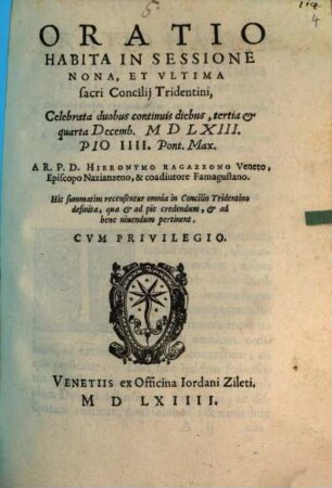 Oratio habita in Sessione 9a Conc. Tridentini