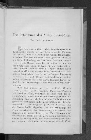 Die Ortsnamen des Amtes Ritzebüttel.