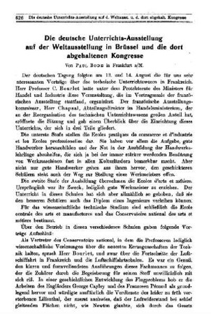 Die deutsche Unterrichts-Ausstellung auf der Weltausstellung in Brüssel und die dort abgehaltenen Kongresse