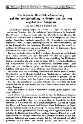 Die deutsche Unterrichts-Ausstellung auf der Weltausstellung in Brüssel und die dort abgehaltenen Kongresse