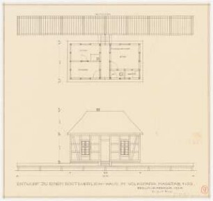 Volkspark: Grundriss, Ansicht Bootsverleih 1:50