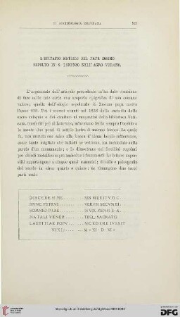 3.Ser.6.1881: L' epitafio metrico del papa Zosimo sepolto in S. Lorenzo nell'agro Verano